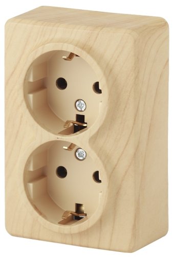 Розетка с заземлением накладная Эра Эксперт 2-м. сосна картинка